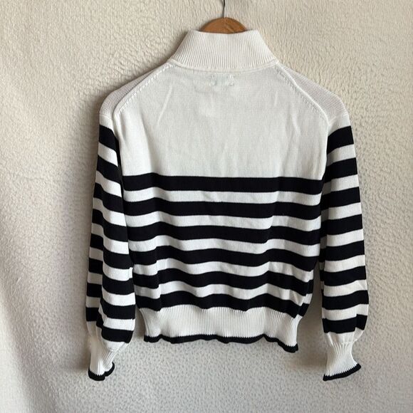 J Crew Striped half-zip sweater with pearl zipper Womens Small Navy White - Picture 3 of 11